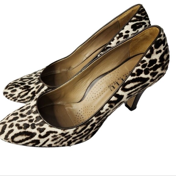 Anyi Lu Leopard Print Calf Hair Pumps  Brown Black Heels Shoes 39.5 - Picture 3 of 11
